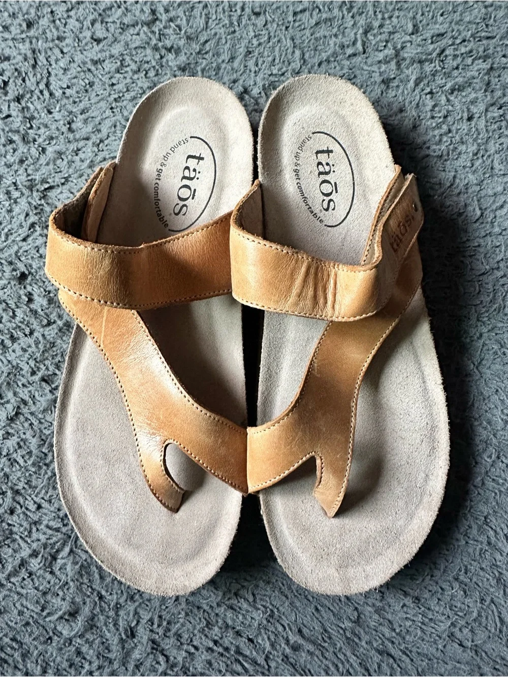 Taos Lola Leather Thong Sandals in Cognac Cork Platform Size 8/8.5